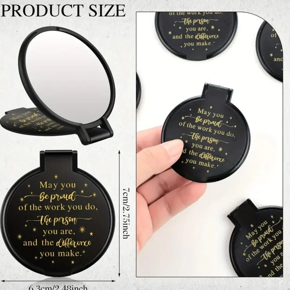 Black and Gold Pocket Mirror with Inspirational Saying